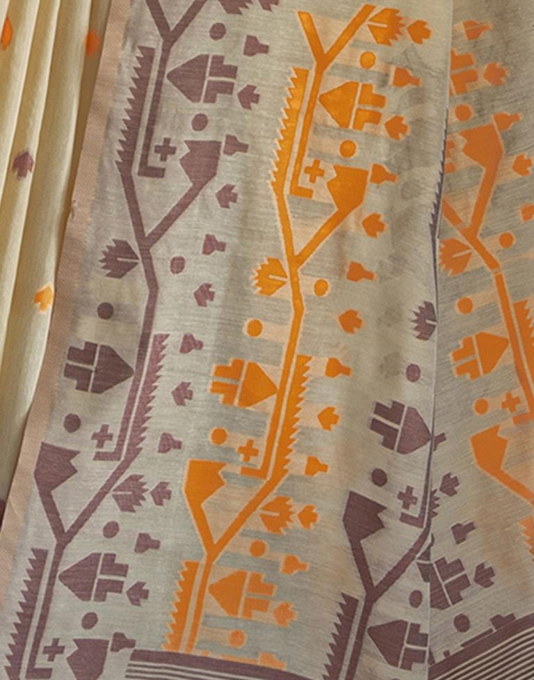 Beige Cotton Woven Saree