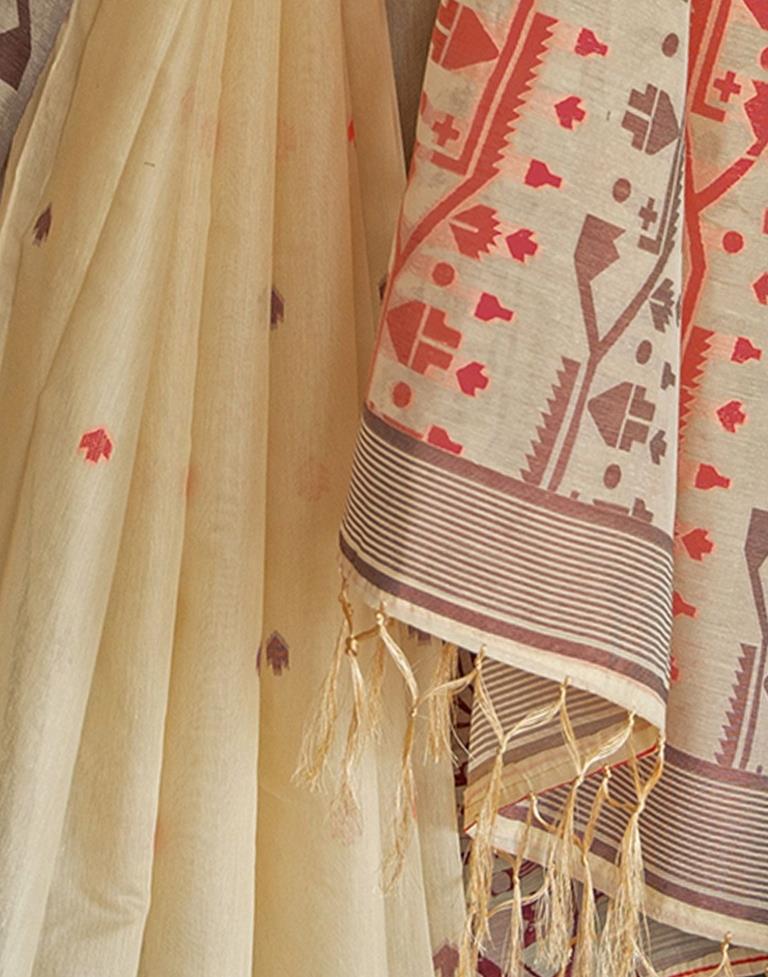 Beige Cotton Woven Saree