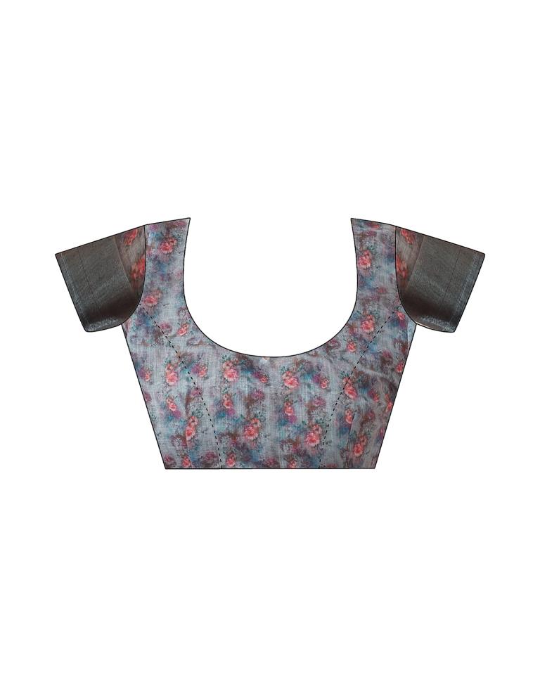 Grey Linen Printed Saree