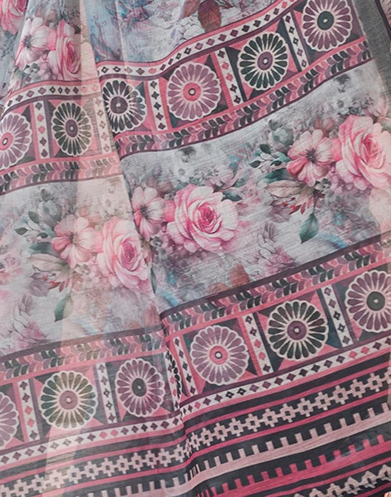 Grey Linen Printed Saree