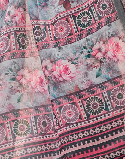 Grey Linen Printed Saree