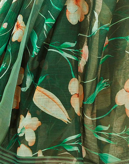 Dark Green Linen Printed Saree