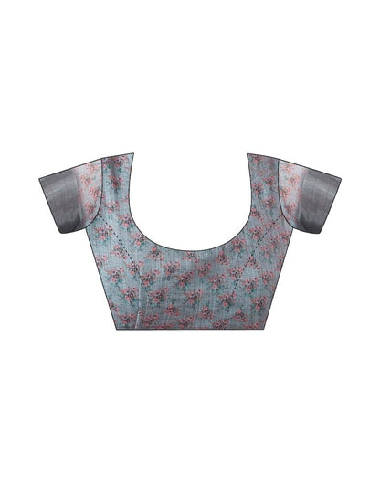 Grey Linen Printed Saree