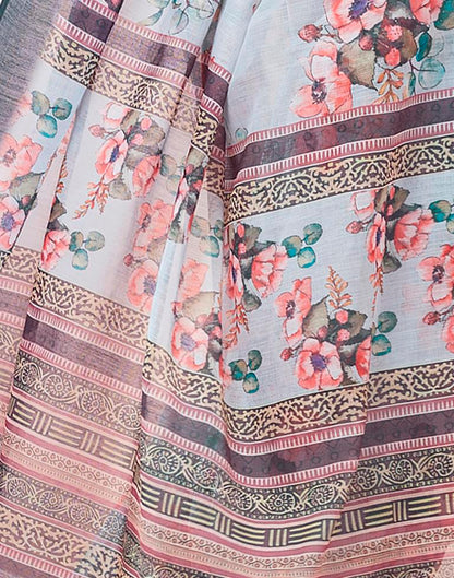 Grey Linen Printed Saree