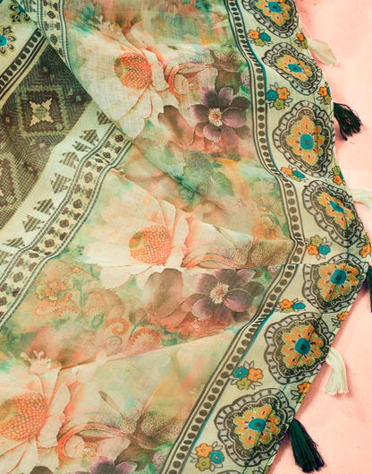 Dark Green Linen Printed Saree