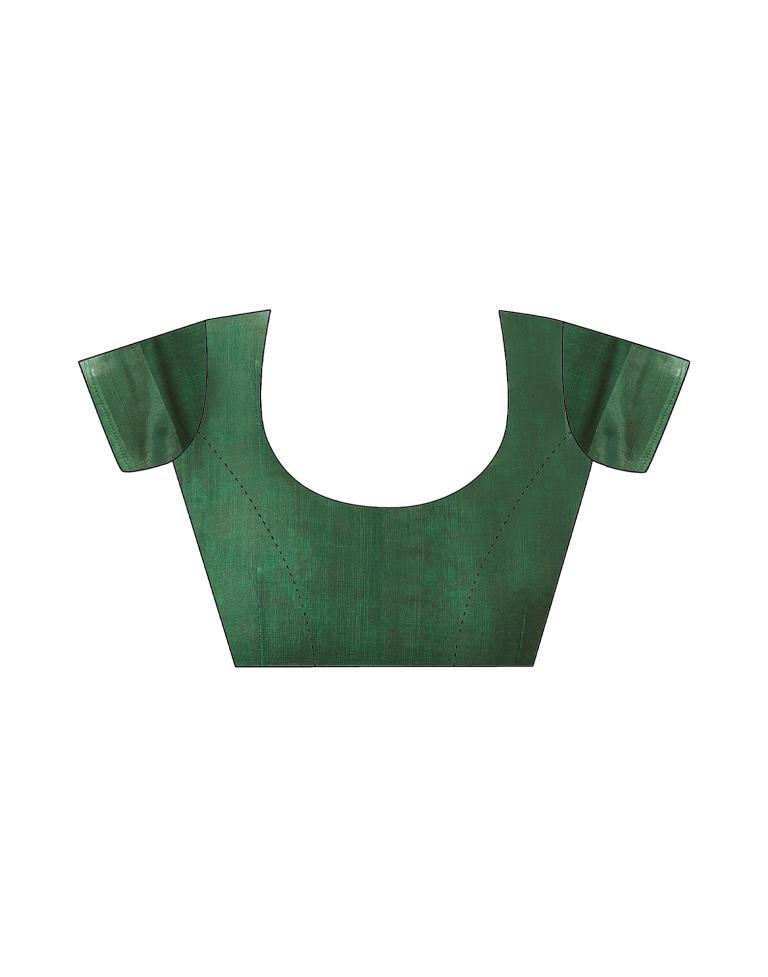 Dark Green Linen Printed Saree