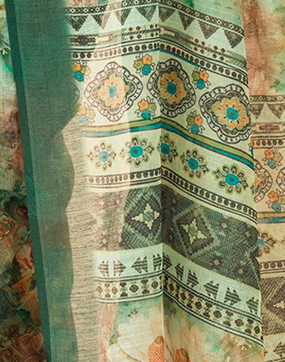 Dark Green Linen Printed Saree