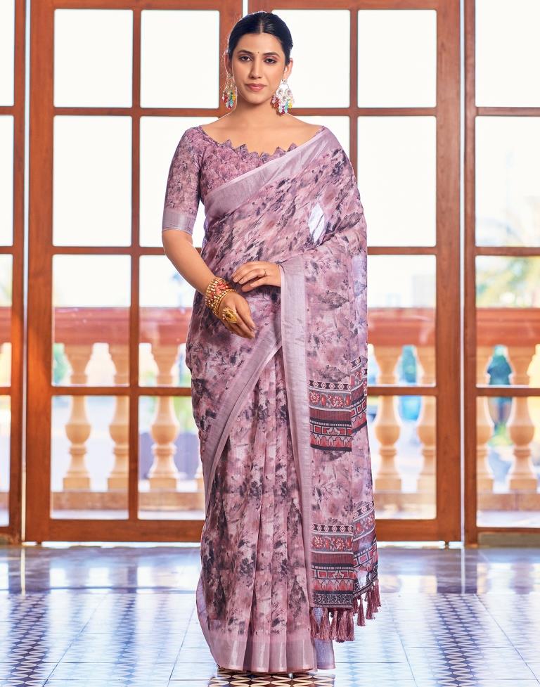 Pink Linen Printed Saree