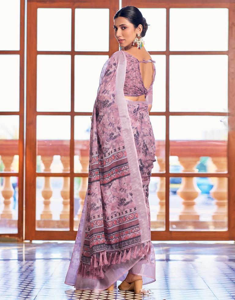 Pink Linen Printed Saree