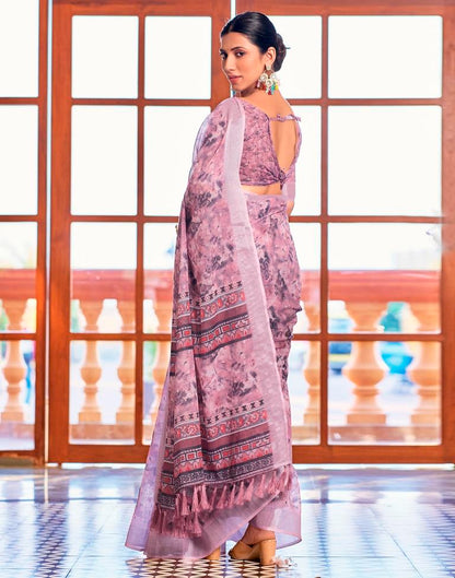 Pink Linen Printed Saree