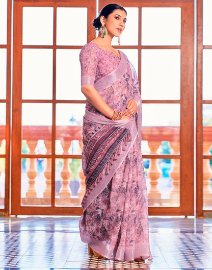 Pink Linen Printed Saree