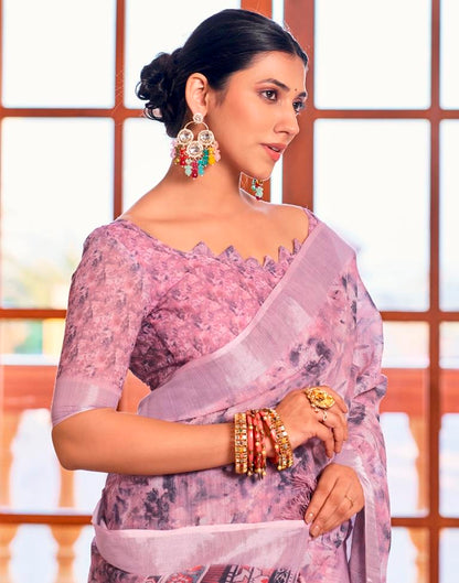 Pink Linen Printed Saree