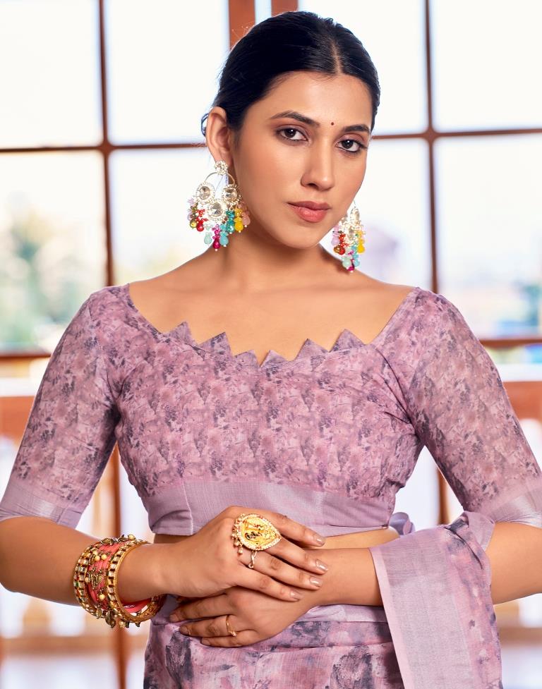 Pink Linen Printed Saree