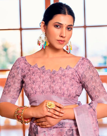 Pink Linen Printed Saree