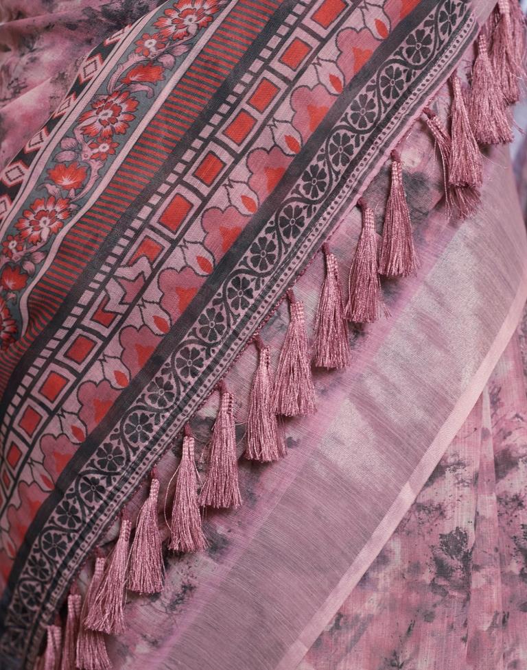 Pink Linen Printed Saree