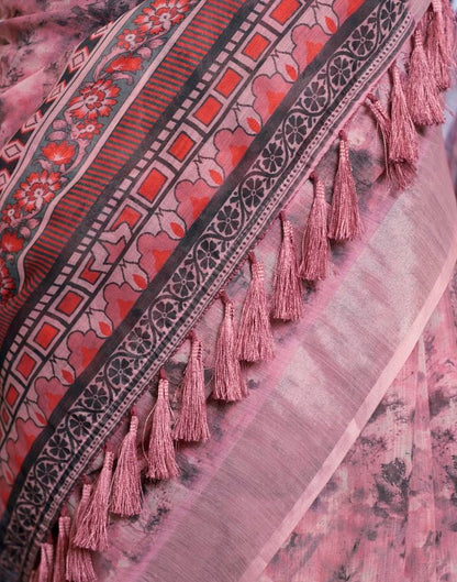 Pink Linen Printed Saree