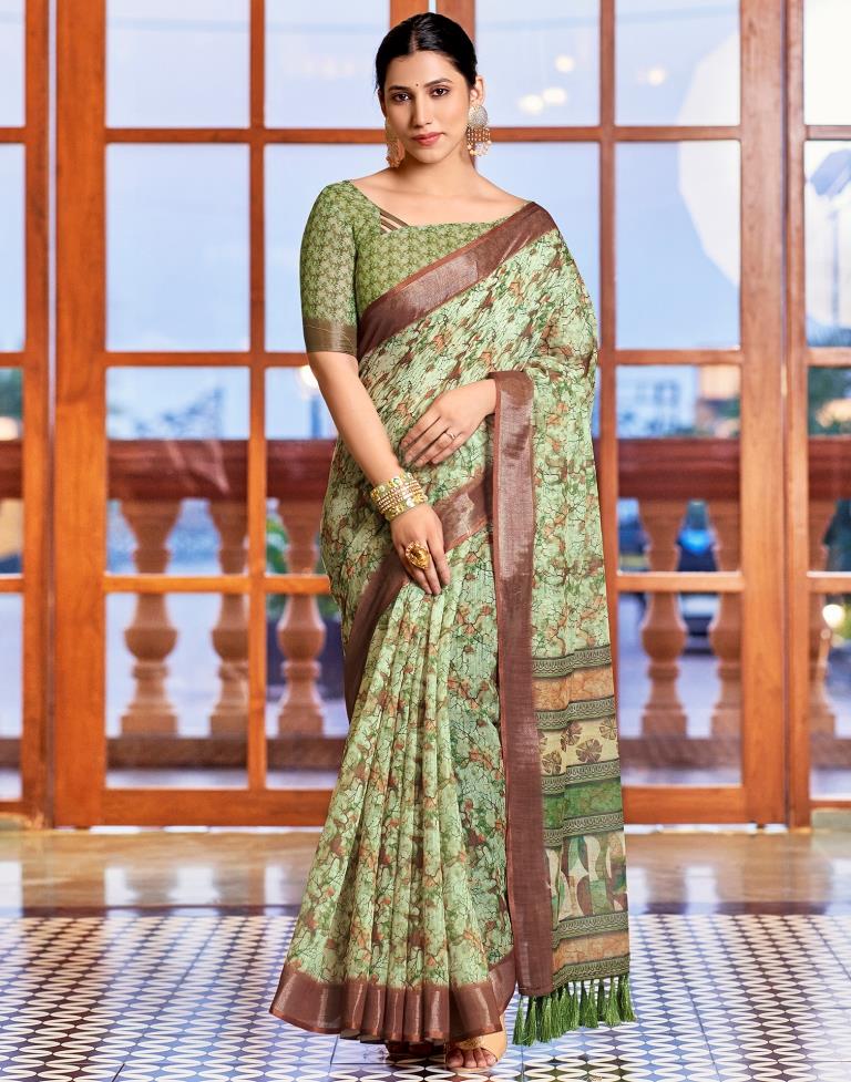 Light Green Linen Printed Saree
