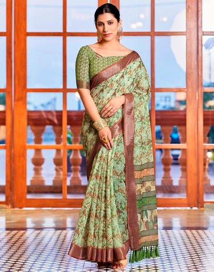 Light Green Linen Printed Saree