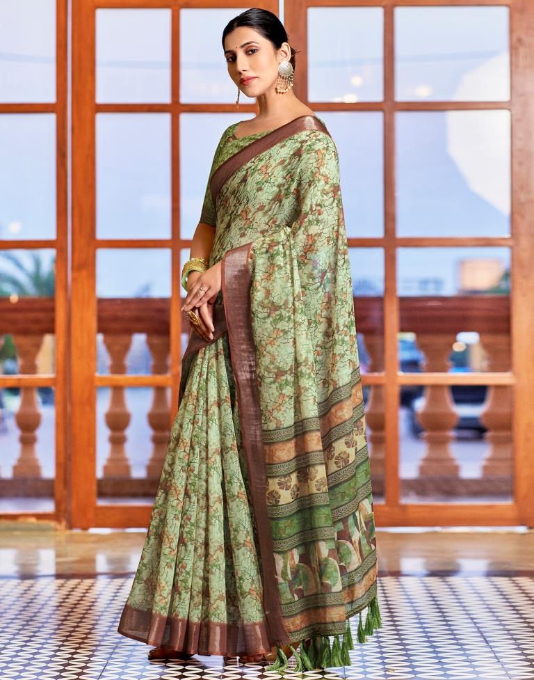 Light Green Linen Printed Saree