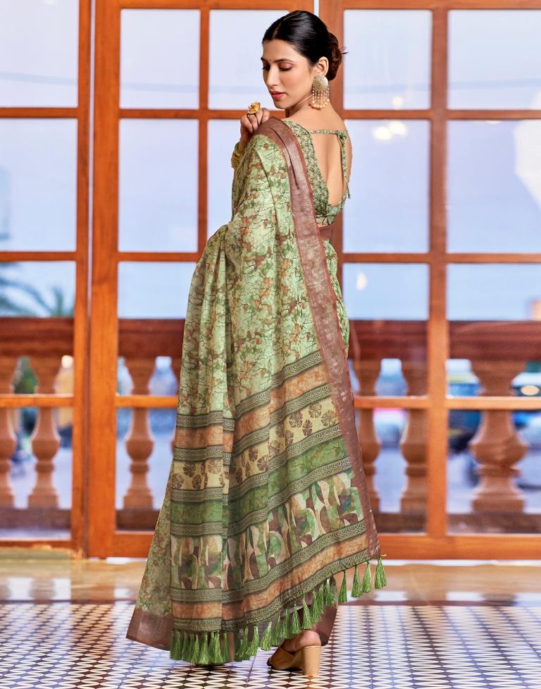 Light Green Linen Printed Saree
