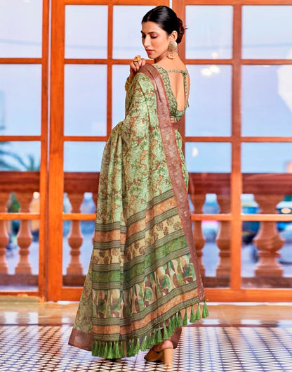 Light Green Linen Printed Saree