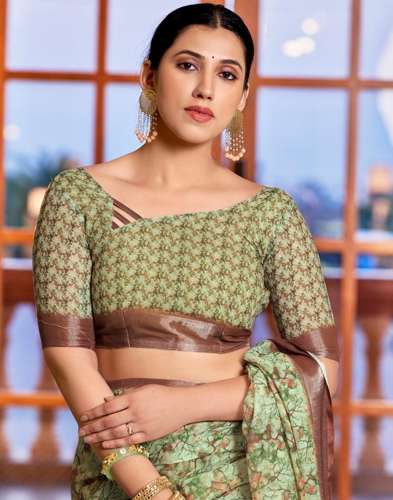 Light Green Linen Printed Saree