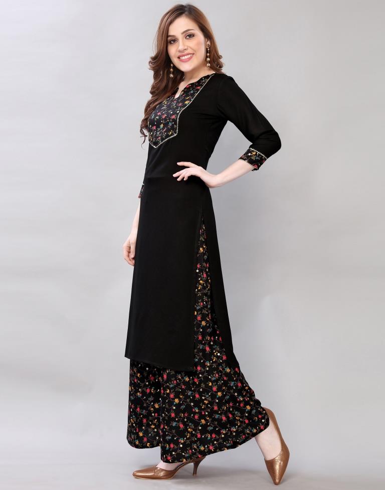 Black Coloured Rayon Printed Kurti With Palazzo | Leemboodi