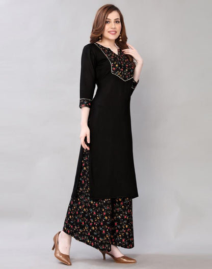 Black Coloured Rayon Printed Kurti With Palazzo | Leemboodi