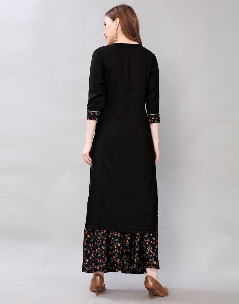 Black Coloured Rayon Printed Kurti With Palazzo | Leemboodi