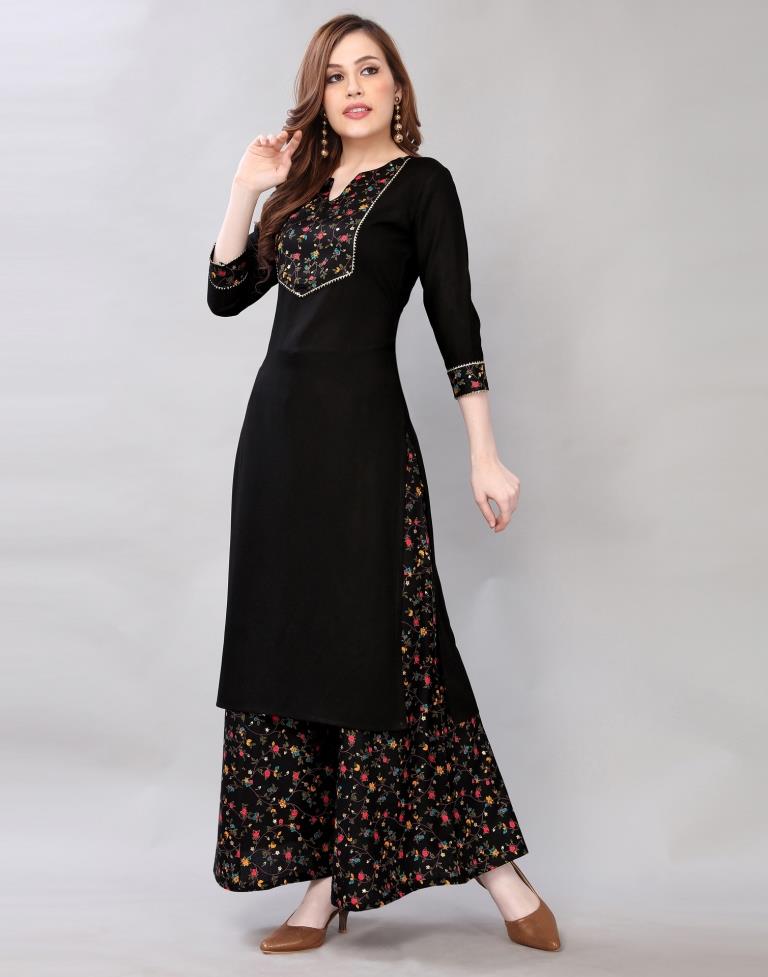 Black Coloured Rayon Printed Kurti With Palazzo | Leemboodi