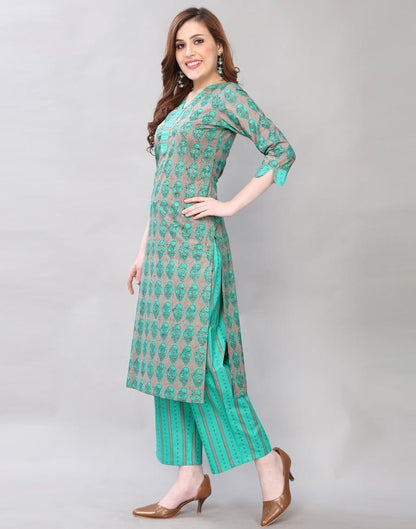 Aqua Green Coloured Cotton Table Printed Kurti With Palazzo | Leemboodi