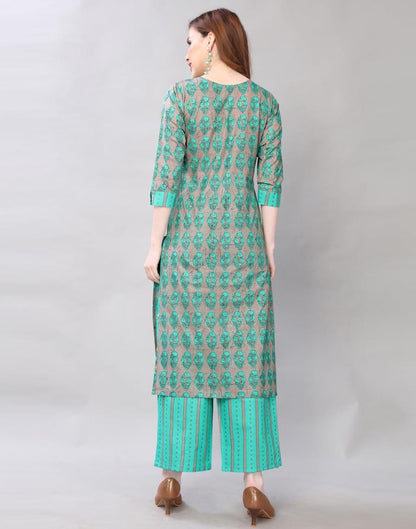 Aqua Green Coloured Cotton Table Printed Kurti With Palazzo | Leemboodi