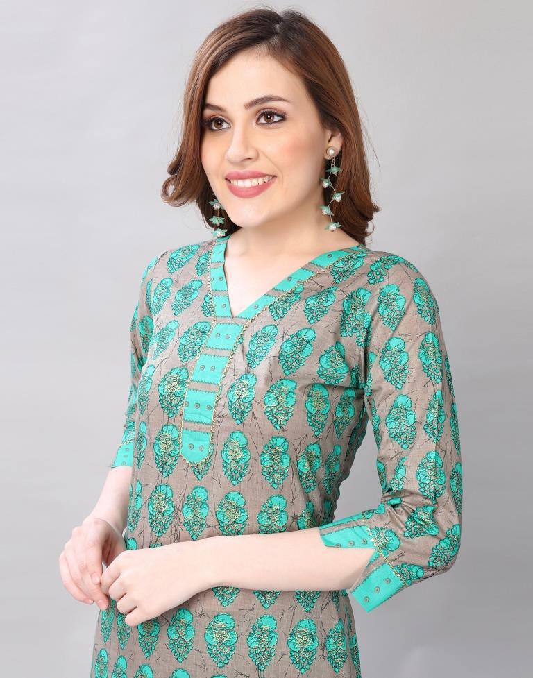 Aqua Green Coloured Cotton Table Printed Kurti With Palazzo | Leemboodi