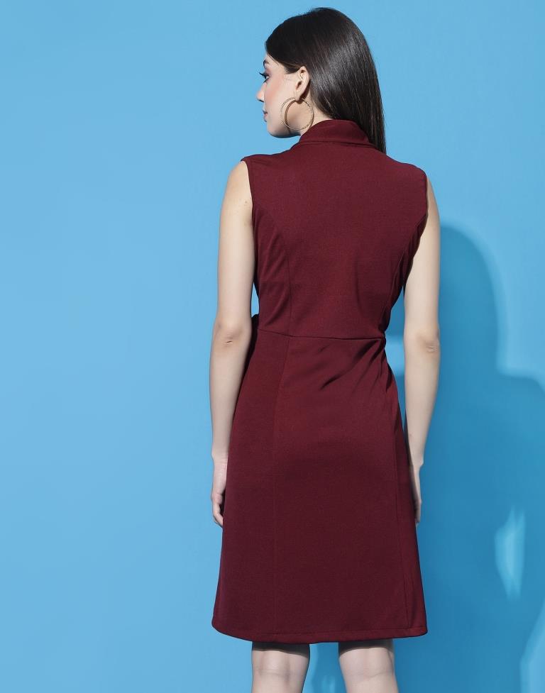 Maroon Knotted Collar Dress | Sudathi