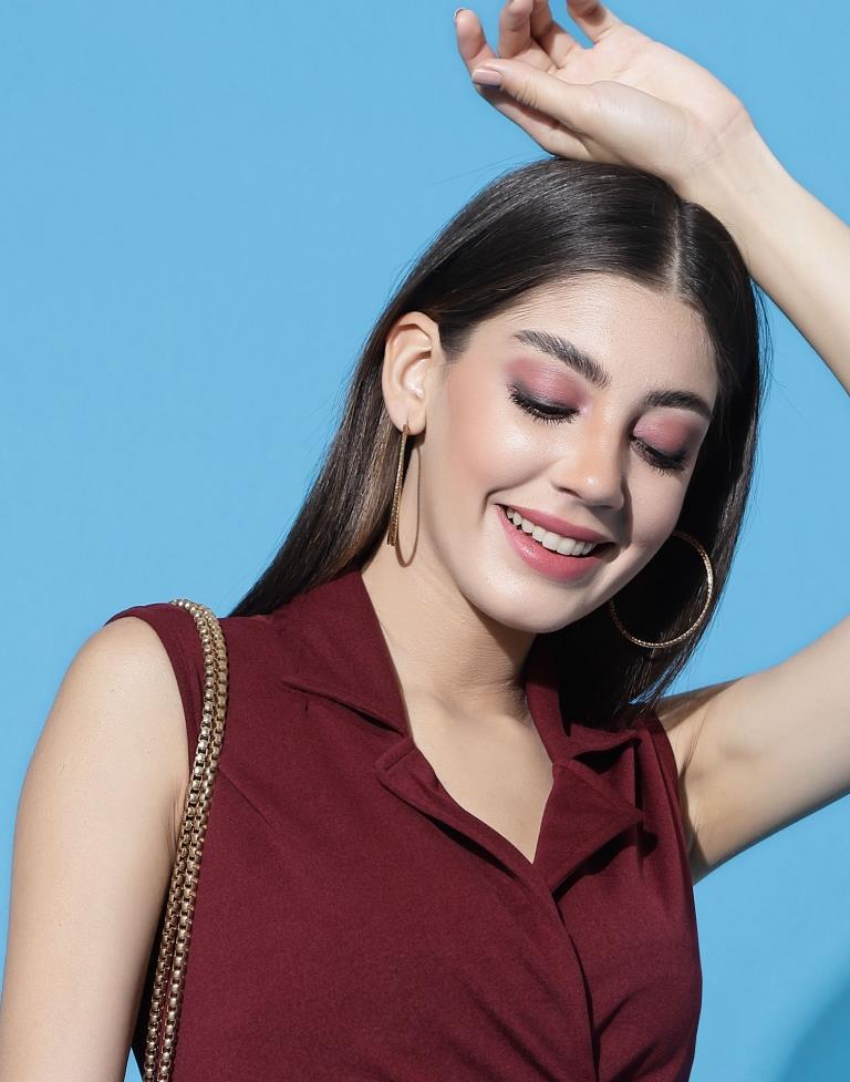 Maroon Knotted Collar Dress | Sudathi