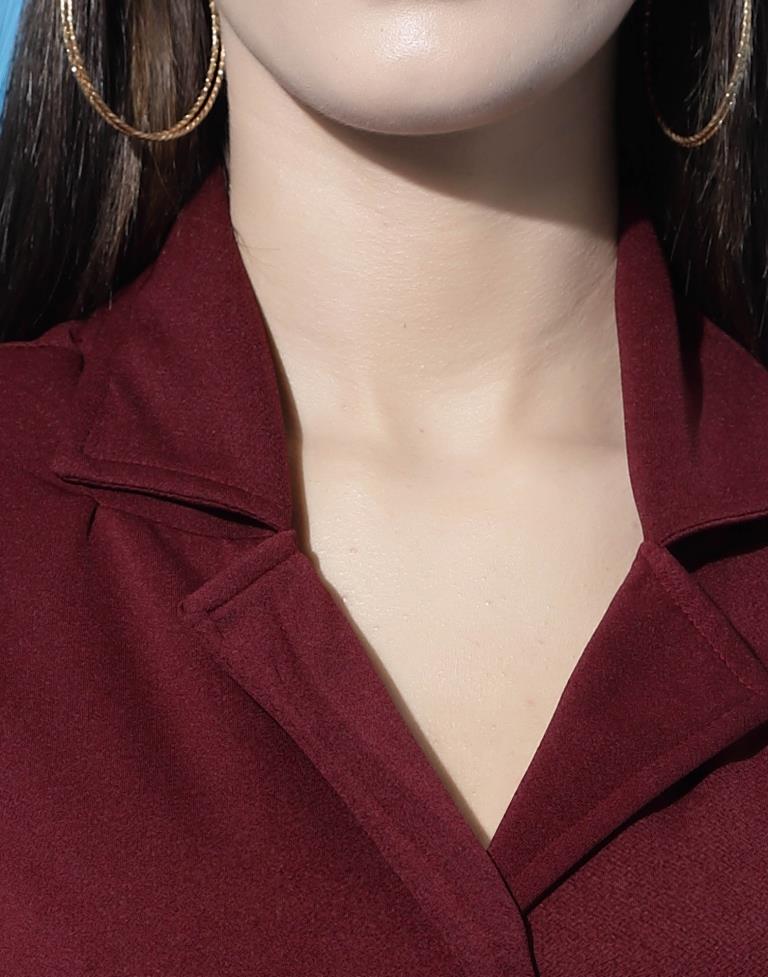 Maroon Knotted Collar Dress | Sudathi