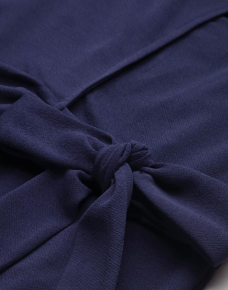 Navy Blue Knotted Collar Dress | Sudathi