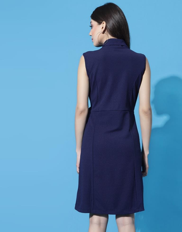 Navy Blue Knotted Collar Dress | Sudathi