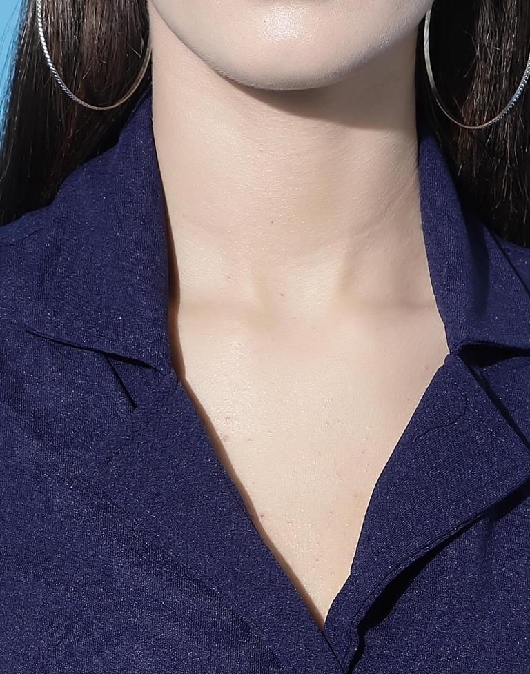 Navy Blue Knotted Collar Dress | Sudathi