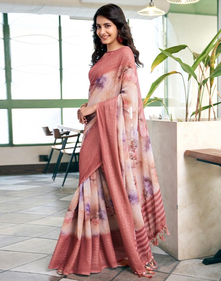 Dusty Pink Georgette Printed Saree