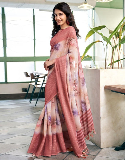 Dusty Pink Georgette Printed Saree