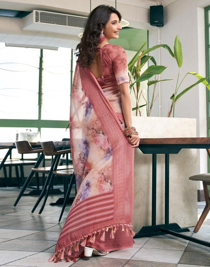 Dusty Pink Georgette Printed Saree