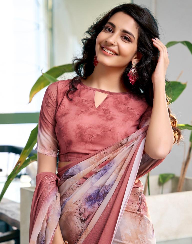 Dusty Pink Georgette Printed Saree
