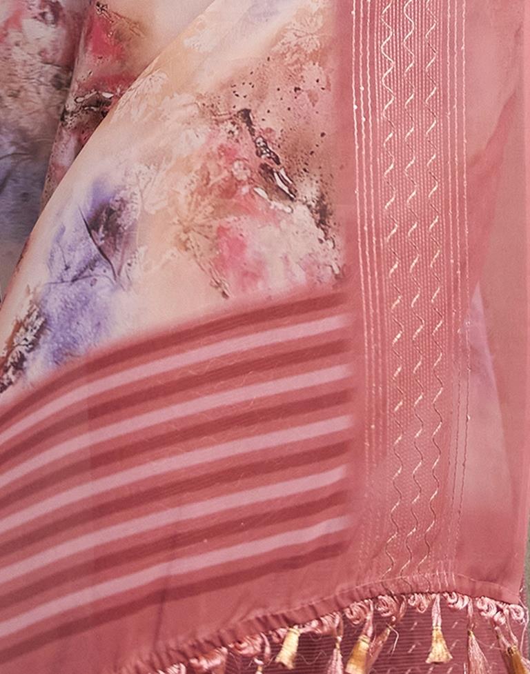 Dusty Pink Georgette Printed Saree