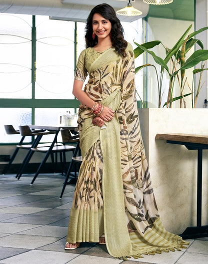 Dark Beige Georgette Printed Saree