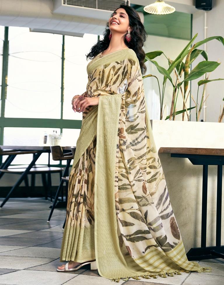 Dark Beige Georgette Printed Saree