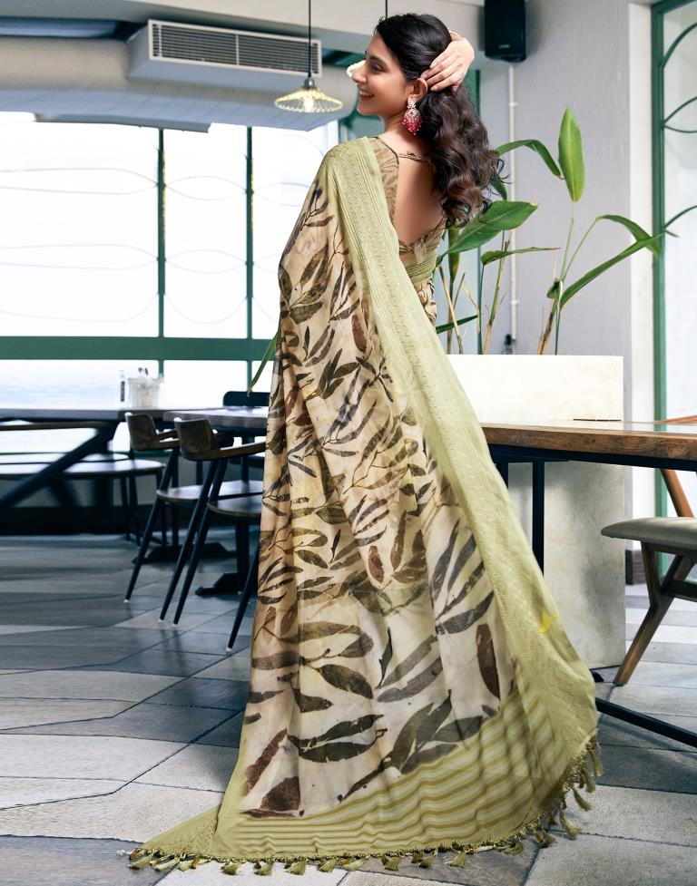 Dark Beige Georgette Printed Saree