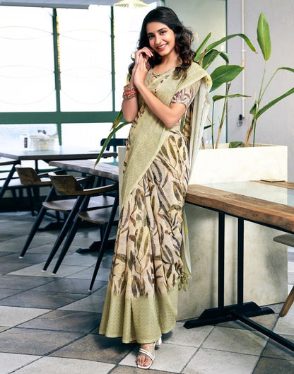 Dark Beige Georgette Printed Saree