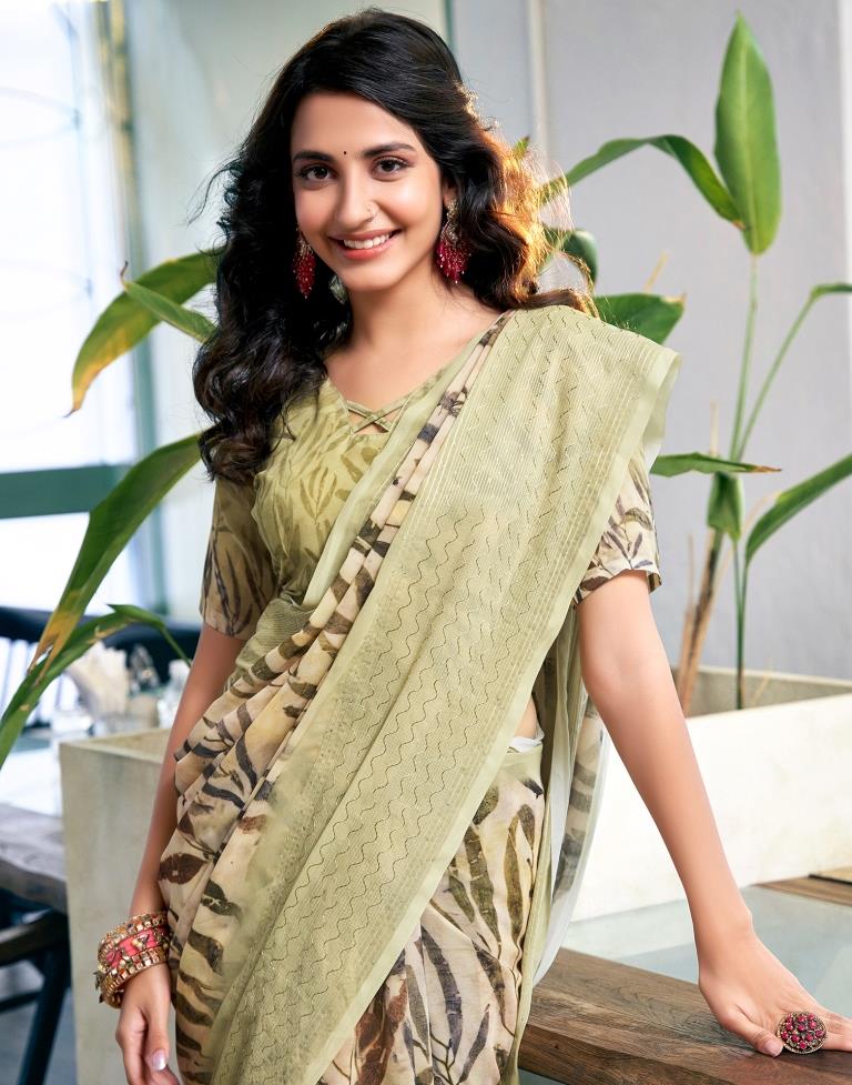 Dark Beige Georgette Printed Saree