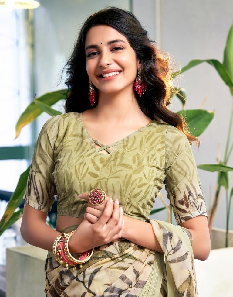 Dark Beige Georgette Printed Saree